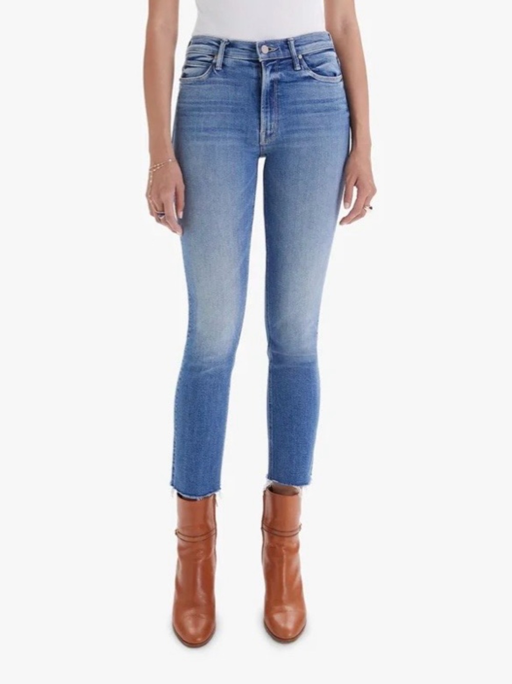 MOTHER The Mid Rise Dazzler Ankle Fray Jeans in Riding the Cliffside Size 30